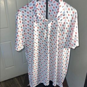 Classic White Polo Shirt with Red and Blue Design